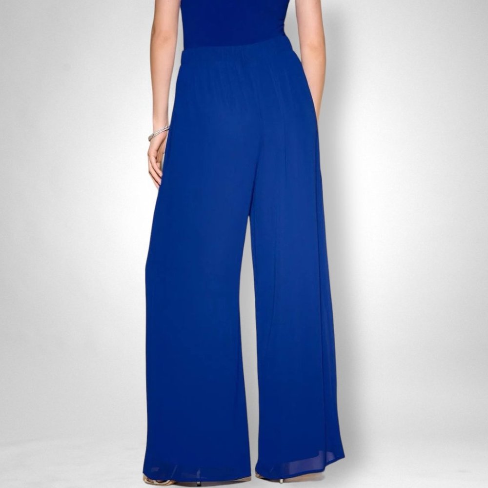 NEW Size 6 Joseph Ribkoff Blue High Waist Pull On Chiffon Palazzo Pants 223751TT - Picture 2 of 7